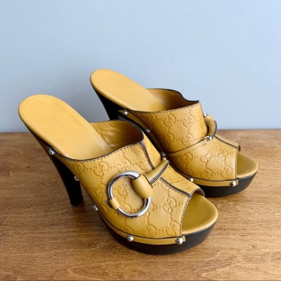 Gucci | Leather Platform Wooden GG Horsebit Mules - Picture 2 of 16